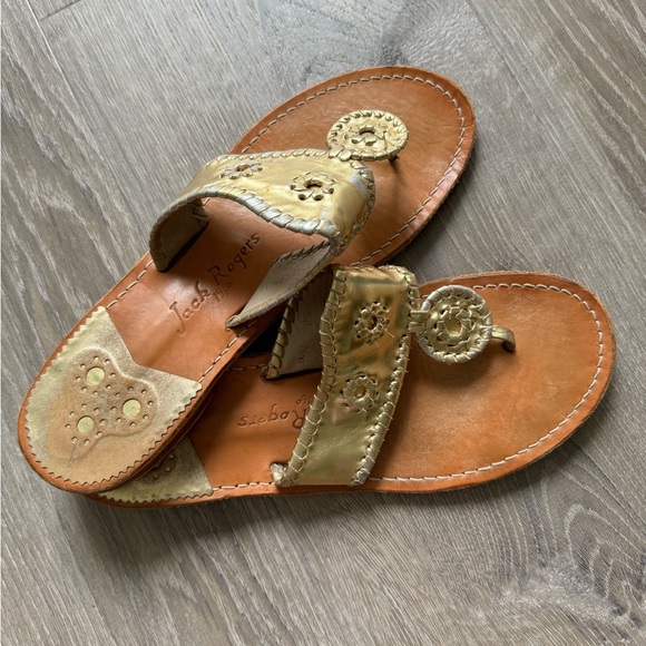 Gold Jack Roger sandals, size 11 - Picture 2 of 2